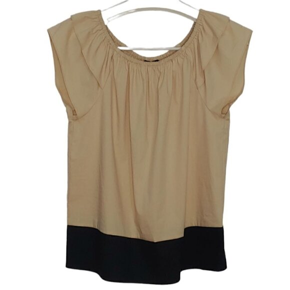 NWT DKNY Straw black off shoulder elastic neckline tiered short sleeves - Picture 5 of 16